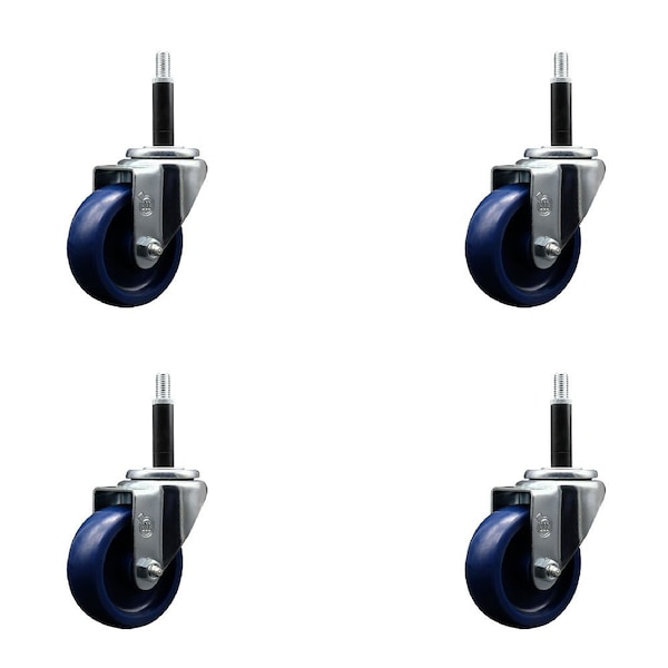 3.5'' Solid Poly Wheel Swivel 3/4'' Expanding Stem Caster Set, 4PK